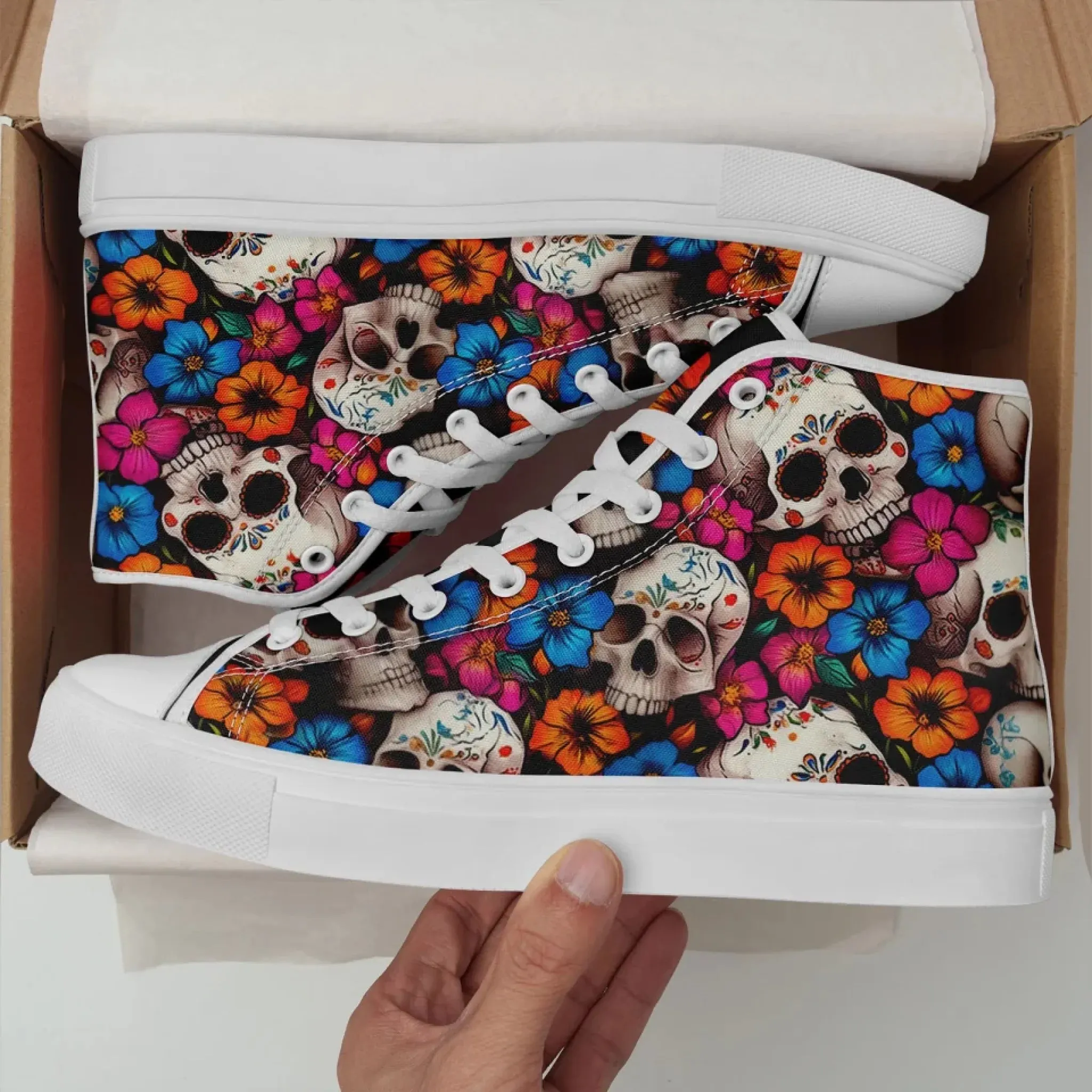 Personalized Gothic Sneakers, Custom Skull Fashion Shoes, Stylish High Top Shoes
