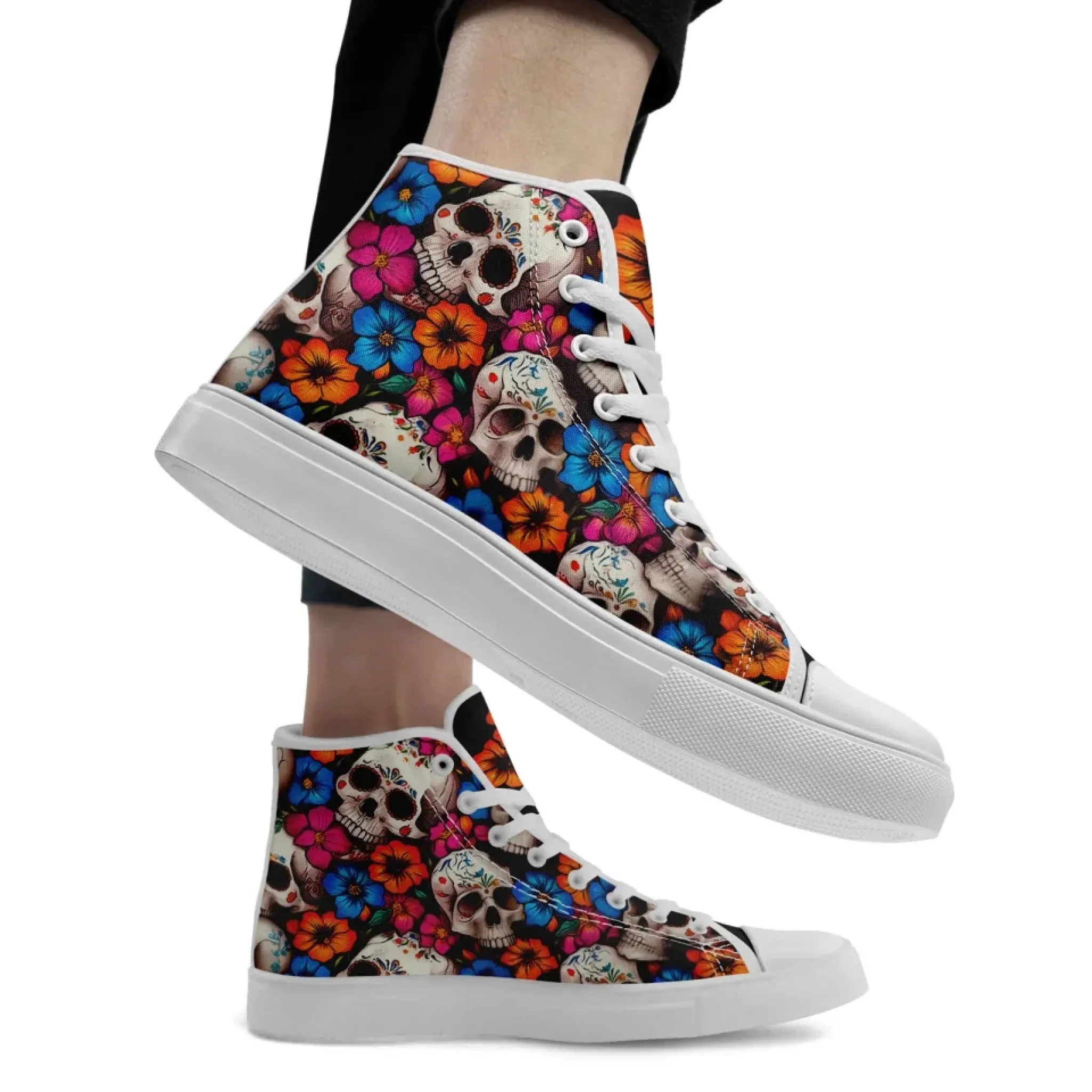 Personalized Gothic Sneakers, Custom Skull Fashion Shoes, Stylish High Top Shoes