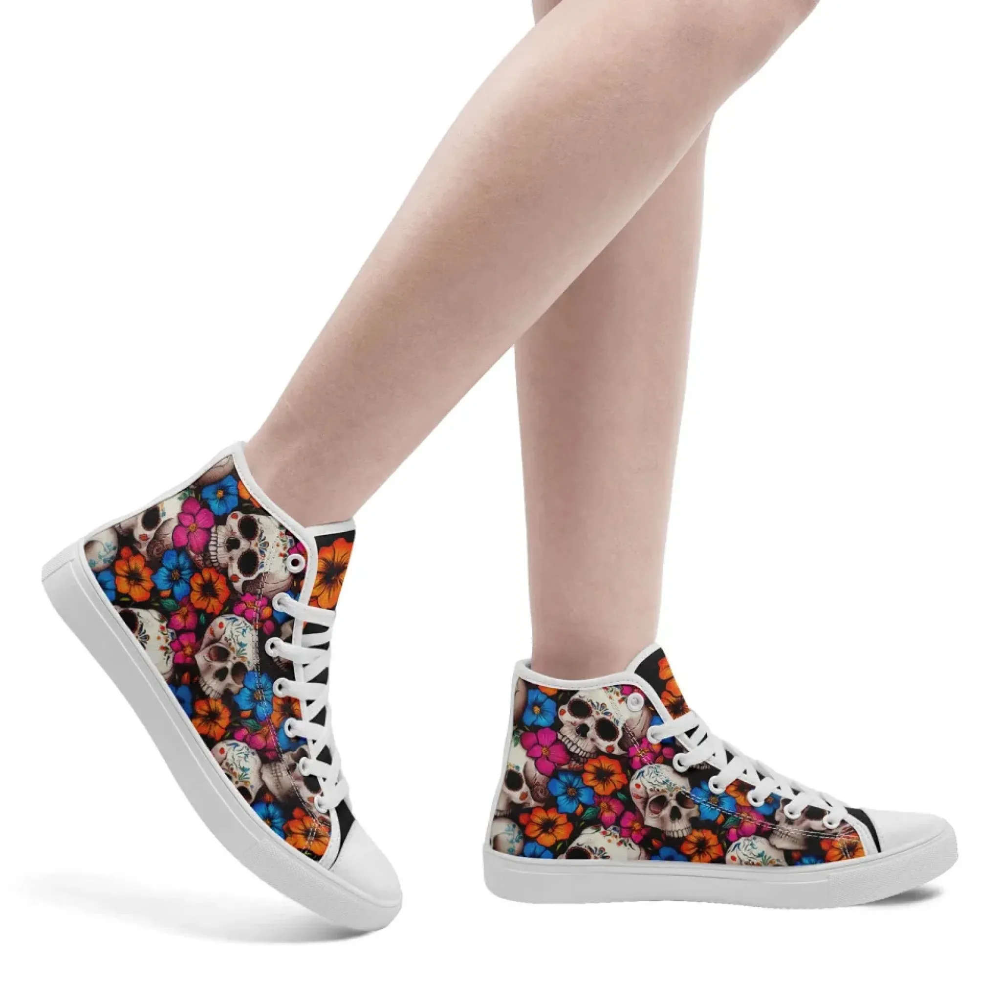 Personalized Gothic Sneakers, Custom Skull Fashion Shoes, Stylish High Top Shoes