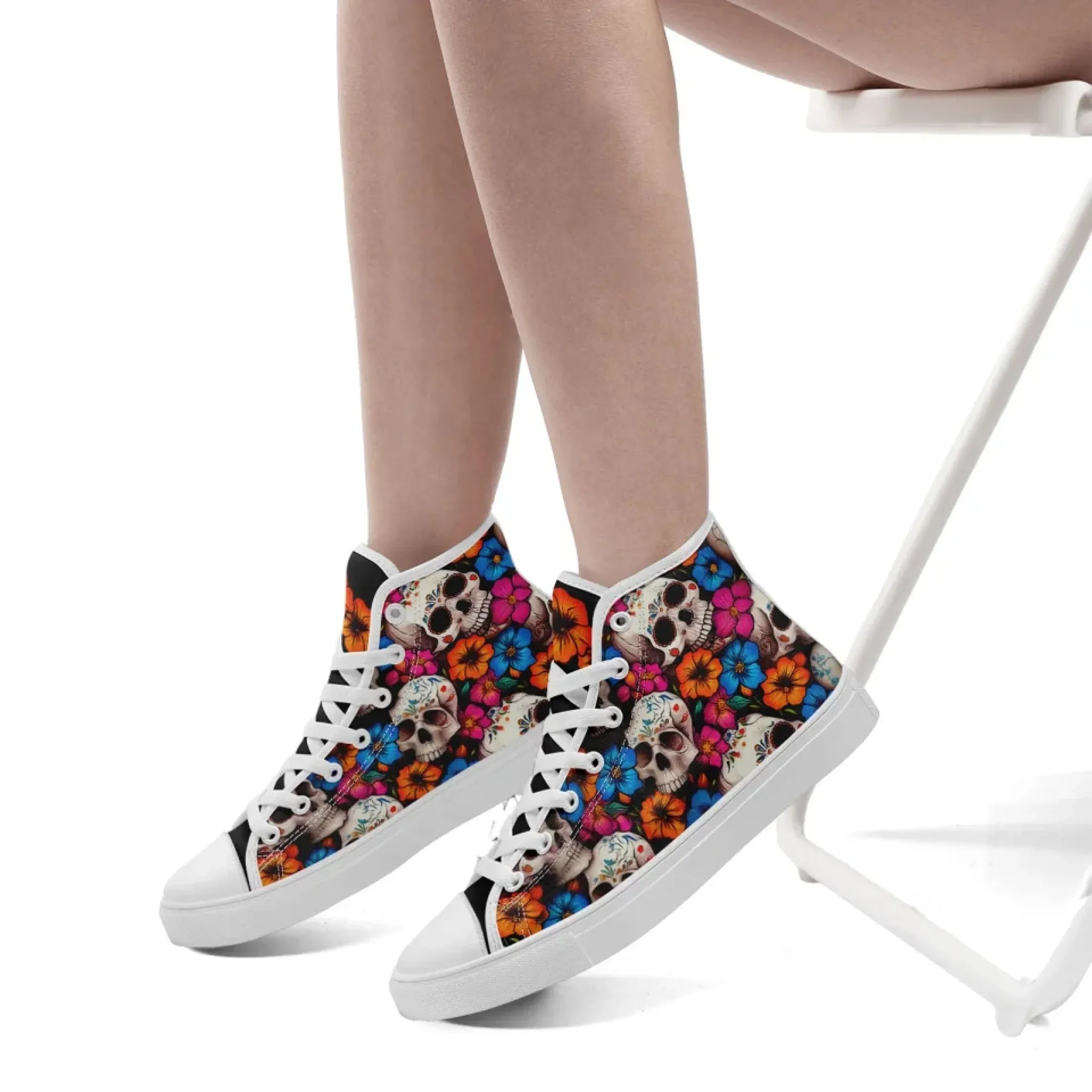 Personalized Gothic Sneakers, Custom Skull Fashion Shoes, Stylish High Top Shoes