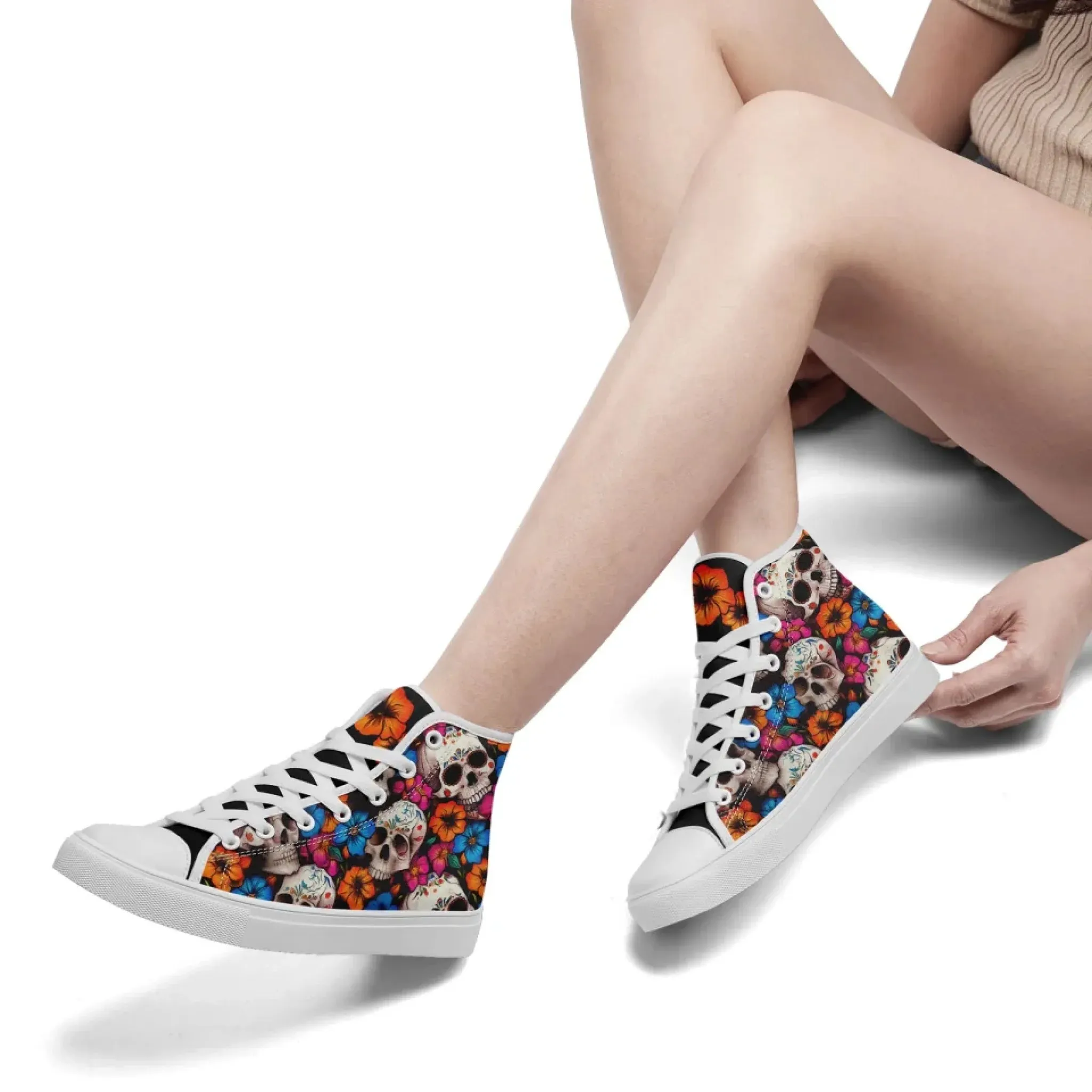 Personalized Gothic Sneakers, Custom Skull Fashion Shoes, Stylish High Top Shoes