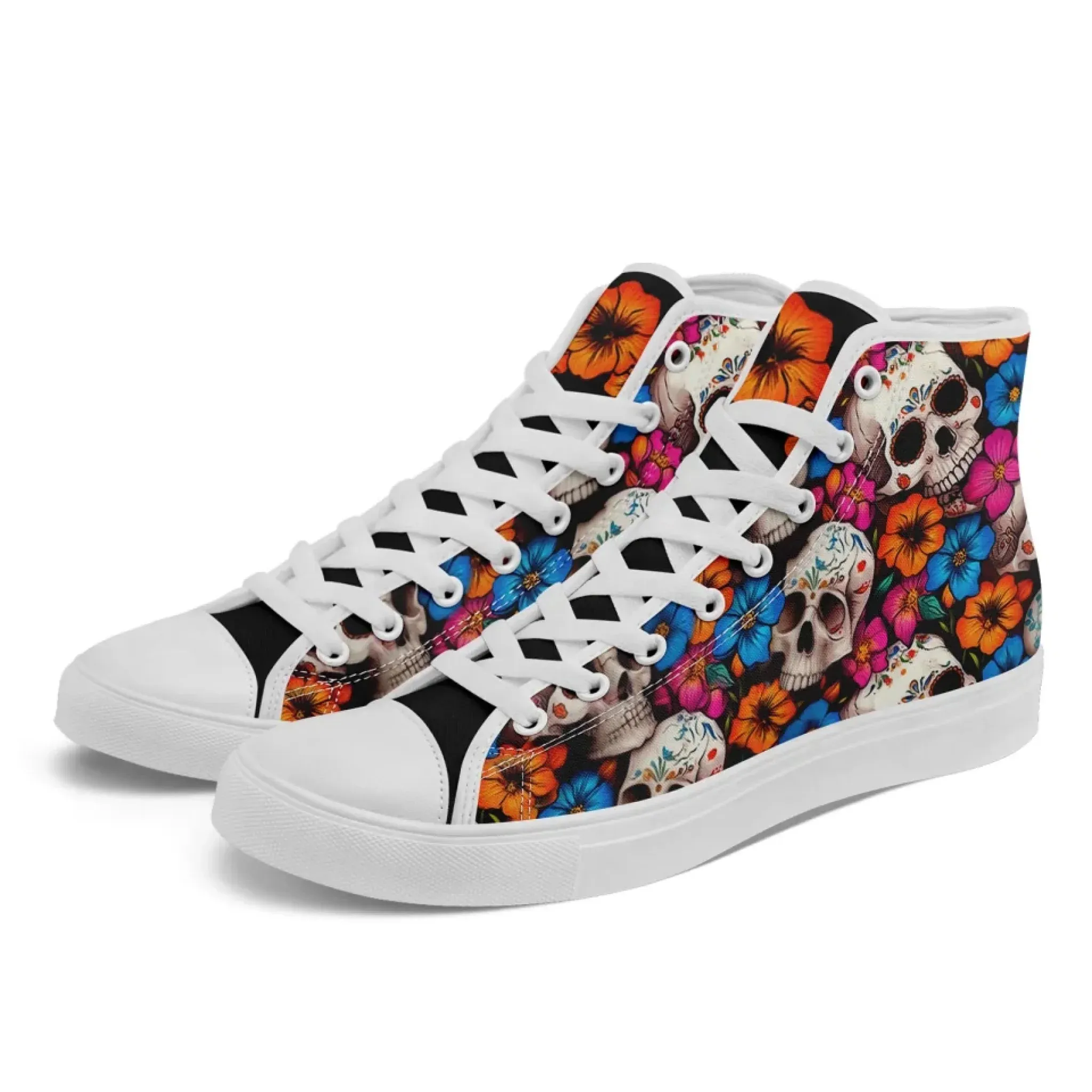 Personalized Gothic Sneakers, Custom Skull Fashion Shoes, Stylish High Top Shoes