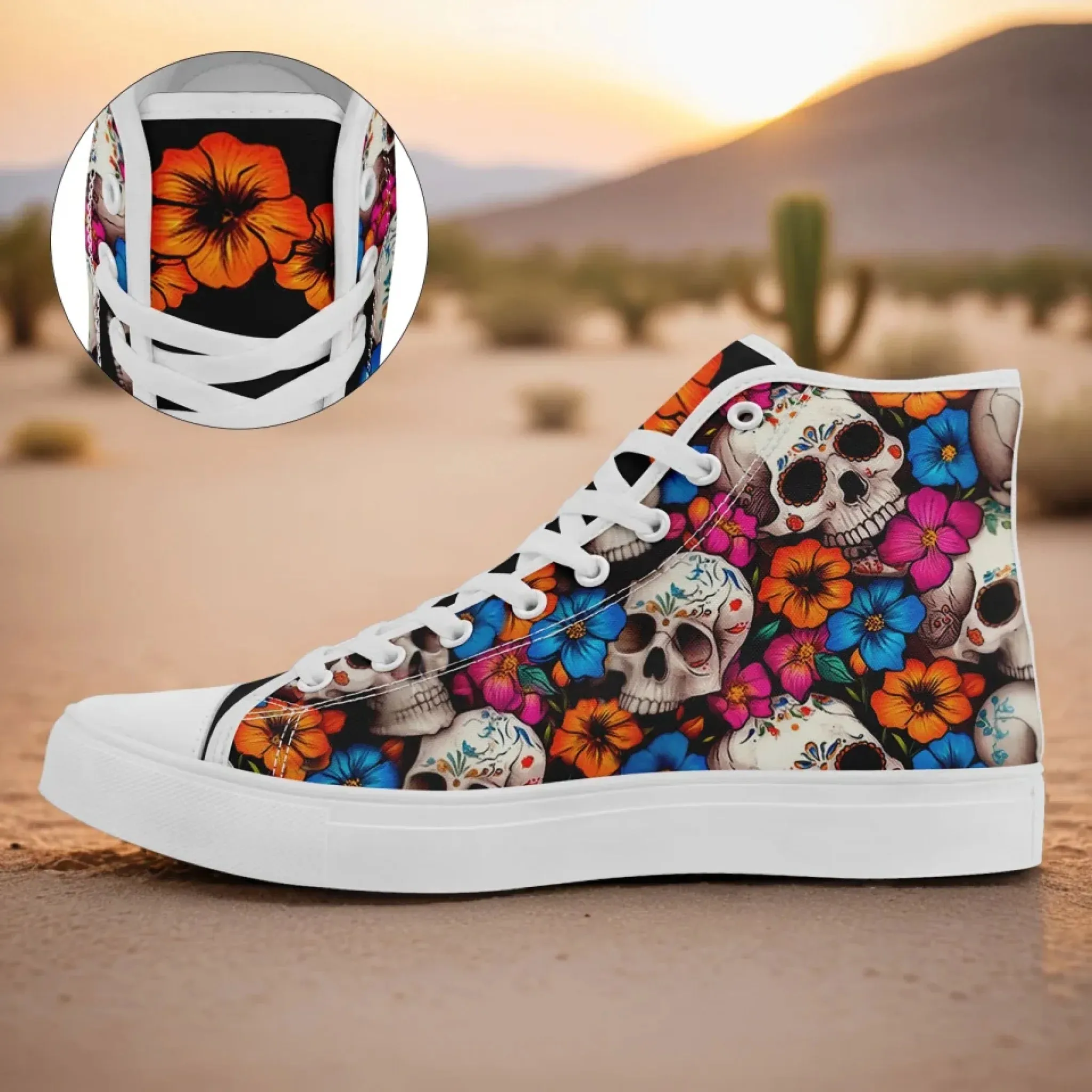 Personalized Gothic Sneakers, Custom Skull Fashion Shoes, Stylish High Top Shoes