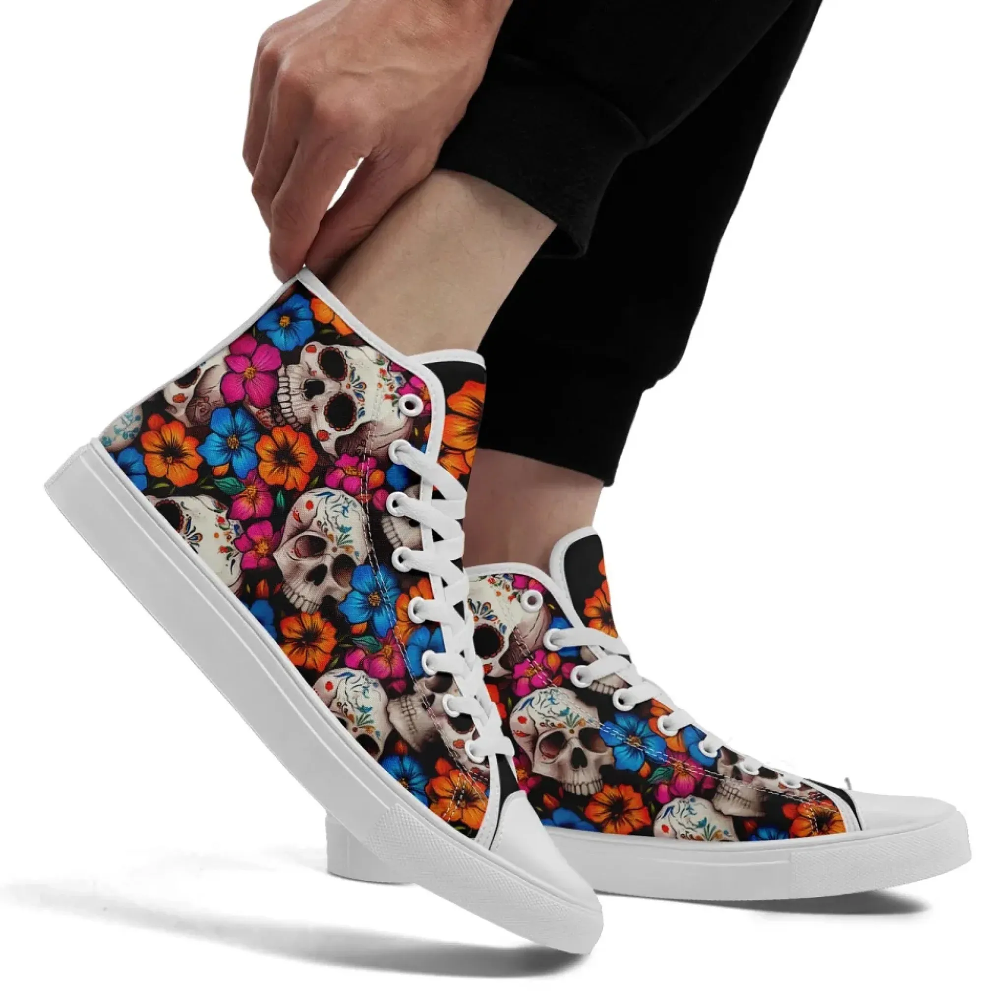 Personalized Gothic Sneakers, Custom Skull Fashion Shoes, Stylish High Top Shoes