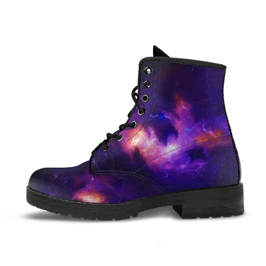 Purple Galaxy Stars Women's Vegan Leather Boots