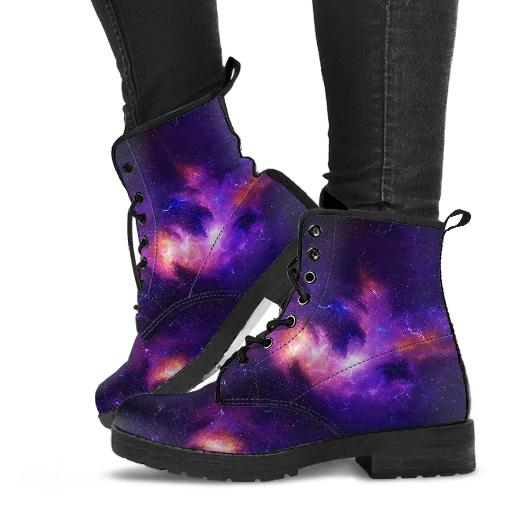 Purple Galaxy Stars Women's Vegan Leather Boots