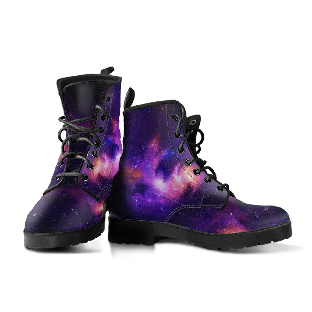 Purple Galaxy Stars Women's Vegan Leather Boots