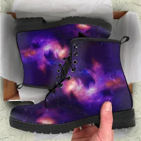 Purple Galaxy Stars Women's Vegan Leather Boots