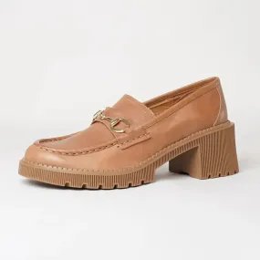 Zoey Tan Leather Heeled Loafers